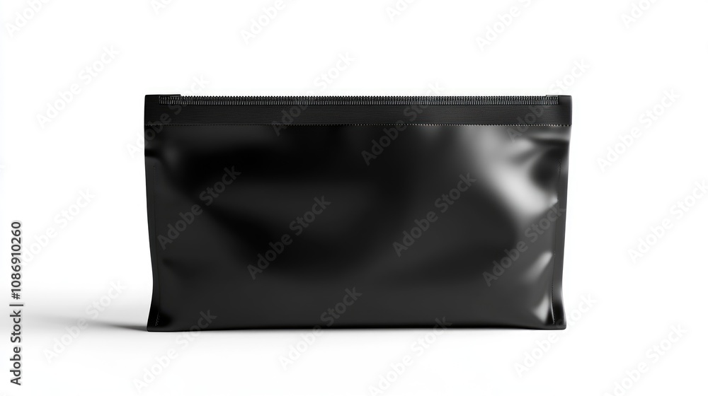 Black stand-up pouch mockup featuring a zipper, ideal for presenting design concepts against a minimalist white background. Black stand-up pouch mockup featuring a zipper, ideal for presenting design concepts against a minimalist white background.