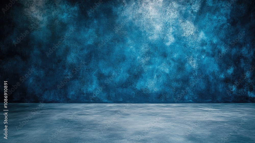 Blue cement studio backdrop with a textured dark blue wall and smooth floor, perfect for highlighting and showcasing products in a professional setting Blue cement studio backdrop with a textured dark blue wall and smooth floor, perfect for highlighting and showcasing products in a professional setting