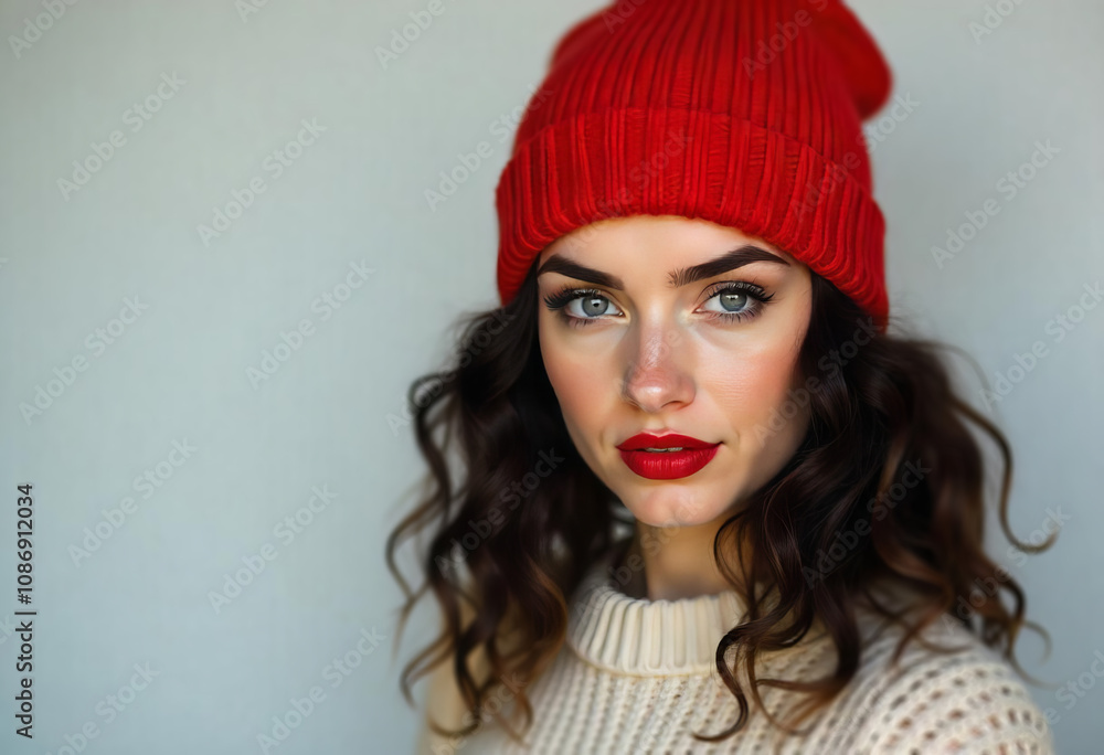 portrait of a girl in a red knitted hat portrait of a girl in a red knitted hat