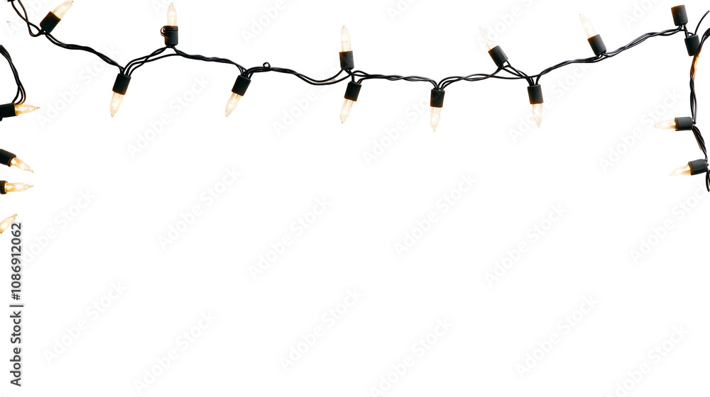 String of gold holiday Christmas lights isolated on transparent background String of gold holiday Christmas lights isolated on transparent background