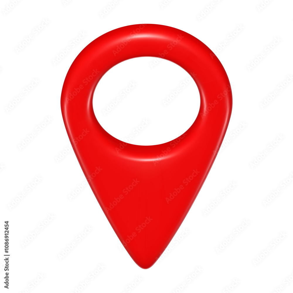 Realistic 3d red geolocation map pin icon top down view vector illustration isolated on white background Realistic 3d red geolocation map pin icon top down view vector illustration isolated on white background