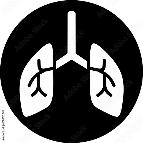 Human lung pulmonology flat icon for medical app and website with black background