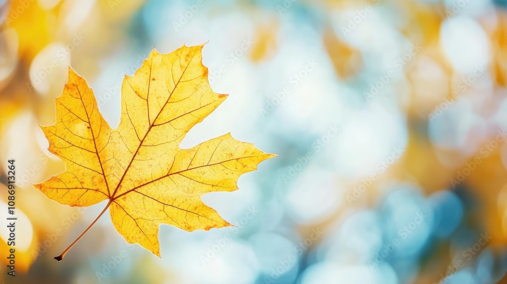 Vibrant close-up of a golden autumn leaf with intricate veins, set against a soft, blurred background of seasonal colors depicting nature's transition. Vibrant close-up of a golden autumn leaf with intricate veins, set against a soft, blurred background of seasonal colors depicting nature's transition.