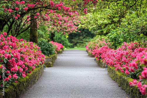 Wallpaper Mural A Serene Pathway Surrounded by Vibrant Pink Azaleas in Full Bloom Torontodigital.ca