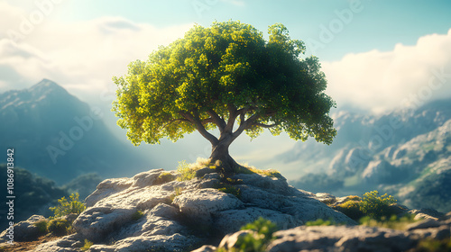 Beautiful tree of life, sacred symbol. Individuality, prosperity and growth concept. Digital art