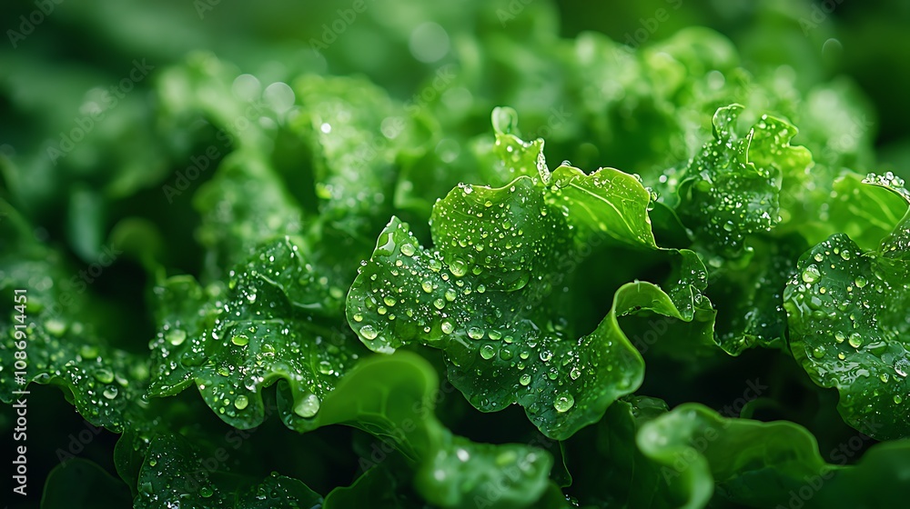 Dewdrops on Lush Green Leaves, Vibrant Nature Closeup, Freshness Dewdrops on Lush Green Leaves, Vibrant Nature Closeup, Freshness