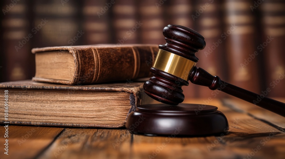 Gavel and Law Books on a Wooden Table Gavel and Law Books on a Wooden Table