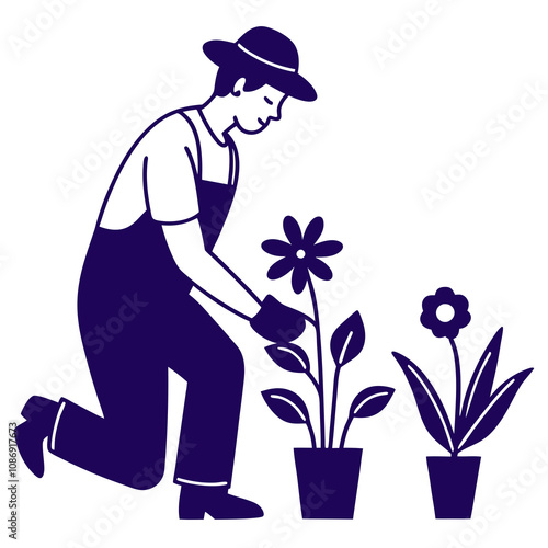 Flower Planting Gardener Vector.