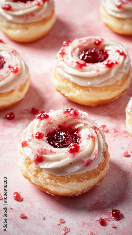 Delicious donuts with frosting and strawberry cherry jam fashion pink background. food photography advertising modern delicious atmosphere cute luxury wallpaper
Delicious donuts with frosting and strawberry cherry jam fashion pink background. food photography advertising modern delicious atmosphere cute luxury wallpaper