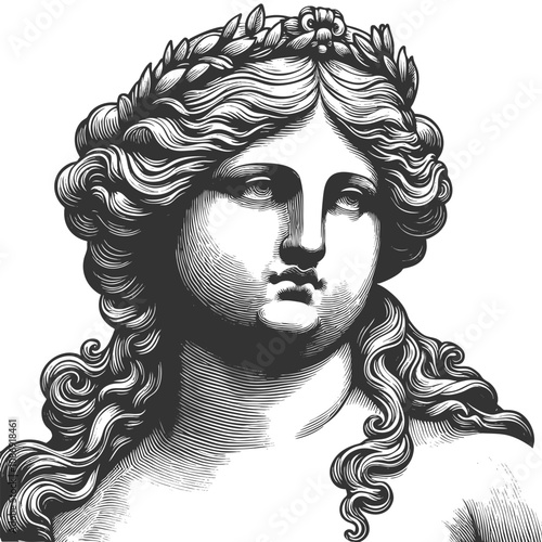 fat body positive overweight female classic greek or roman statue sketch engraving generative ai fictional character vector illustration. Scratch board imitation. Black and white image.