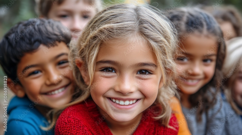 A group of happy children smiling at the camera. A group of happy children smiling at the camera.