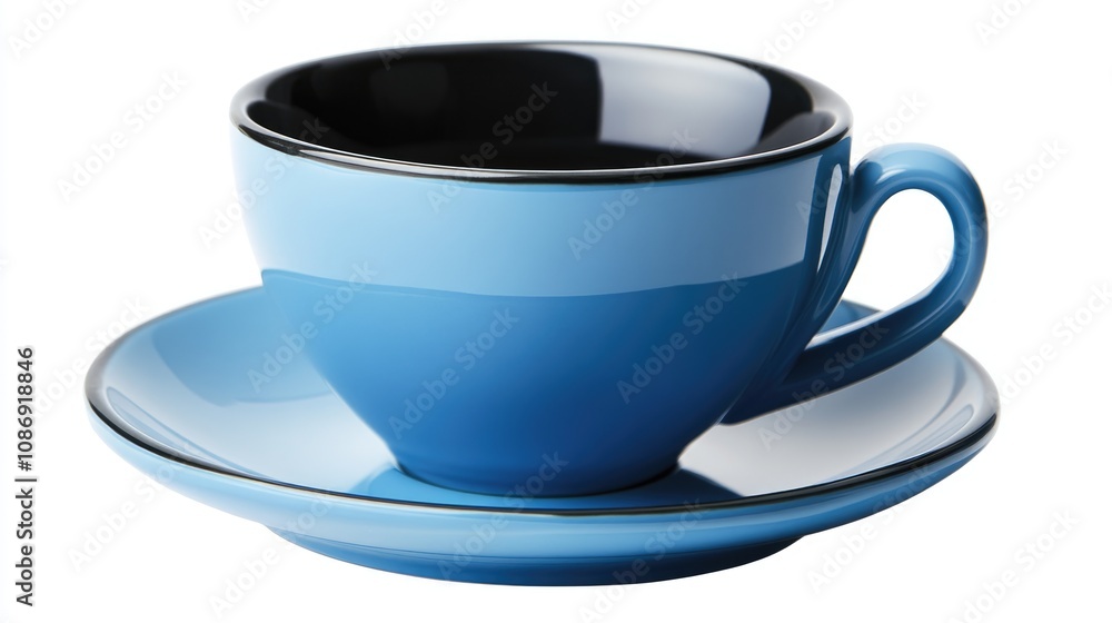 Elegant blue coffee cup featuring a glossy black inner layer and matching saucer, displaying a sophisticated and modern design. Elegant blue coffee cup featuring a glossy black inner layer and matching saucer, displaying a sophisticated and modern design.