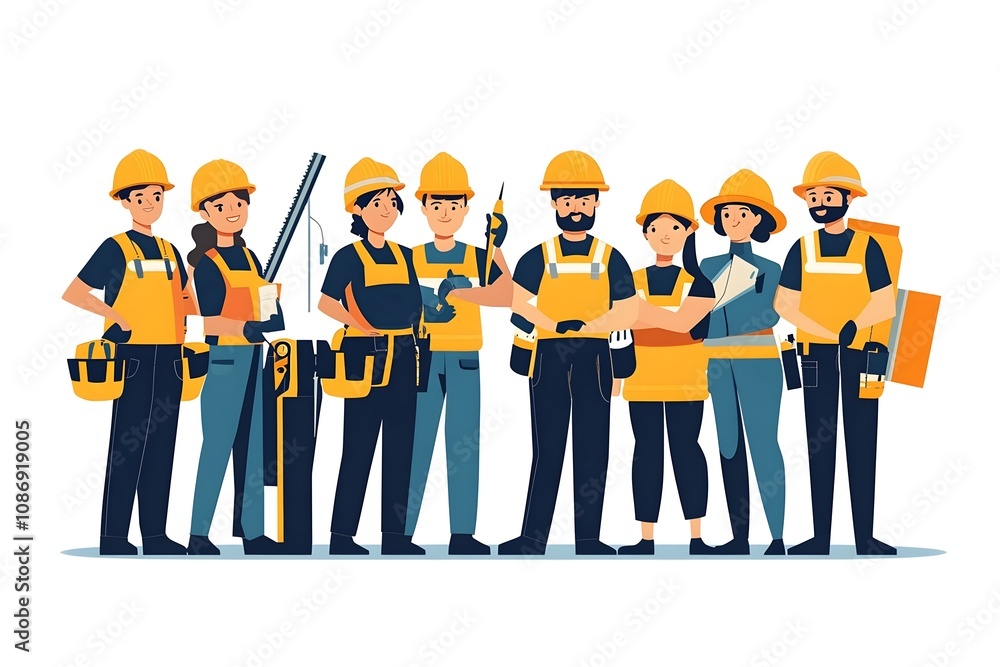Obraz premium Labour day Safety hard hat and Construction tools background Labour Day concept on isolated background. 1st May celebrate on Labour Day is an annual holiday. celebration, day, poster, illustration,