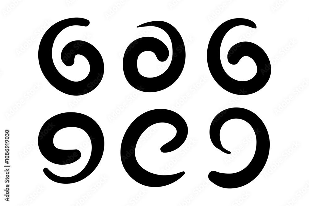 Fototapeta premium Vector hand drawn curly lines set on transparent background