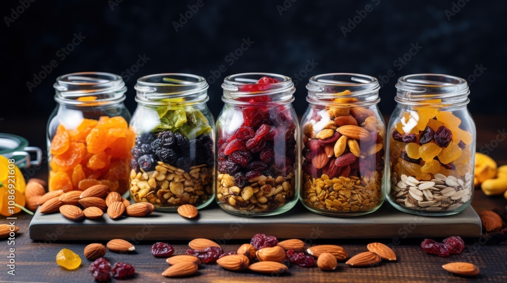 Healthy Trail Mix Jar with Nuts, Seeds, and Dried Fruit Healthy Trail Mix Jar with Nuts, Seeds, and Dried Fruit