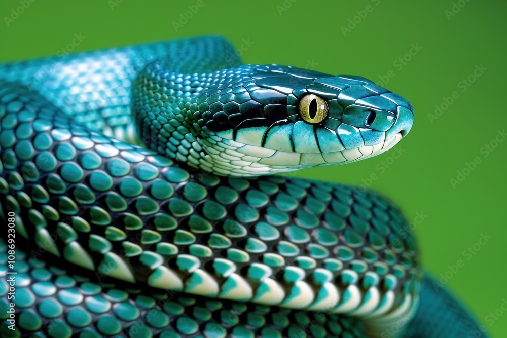 big snake, close-up of head and body, green leaves in background, macro photography, big snake, close-up of head and body, green leaves in background, macro photography,