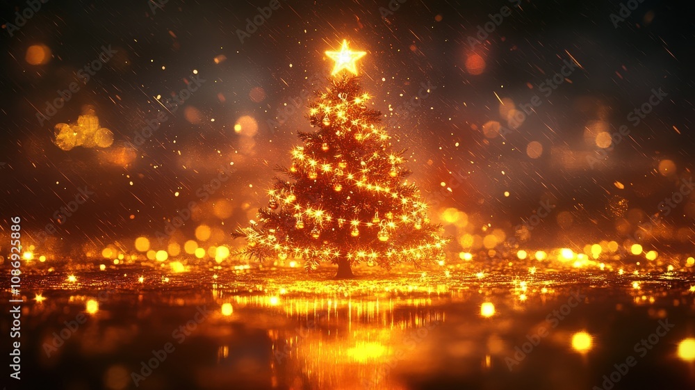 Illuminated small christmas tree sparkling with star-shaped lights in a cozy holiday setting nighttime warm atmosphere Illuminated small christmas tree sparkling with star-shaped lights in a cozy holiday setting nighttime warm atmosphere