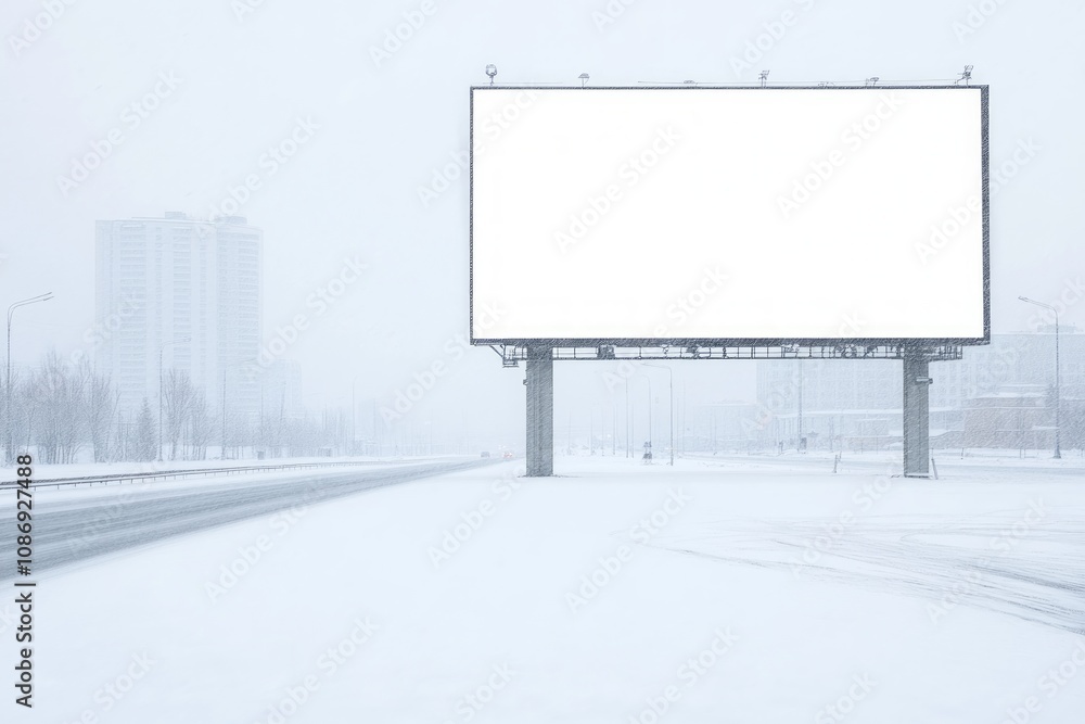 Fototapeta premium Blank Billboard in a Snowy Cityscape