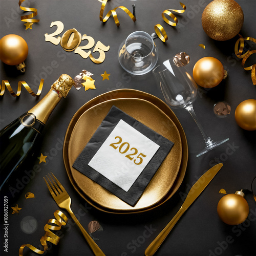 Elegant 2025 New Year's Eve Table Setting in Gold and Black Theme-5