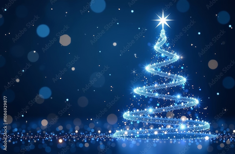 Abstrakt glowing Christmas tree made of sparkling lights on a dark background, with ample space for adding a personalized message or greeting. Perfect for creating a festive and elegant holiday greeti Abstrakt glowing Christmas tree made of sparkling lights on a dark background, with ample space for adding a personalized message or greeting. Perfect for creating a festive and elegant holiday greeti