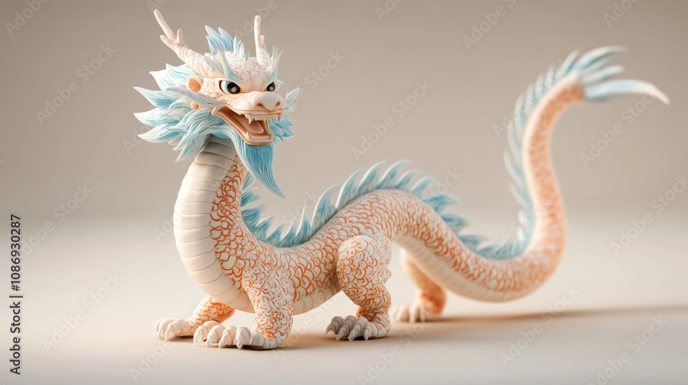 Fototapeta premium This striking dragon figurine captures the essence of Chinese New Year, featuring vibrant colors and detailed design that symbolizes luck and prosperity