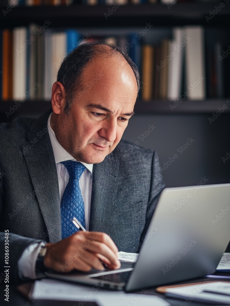 Busy Businessman Writing on a Laptop Busy Businessman Writing on a Laptop