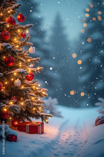 Christmas tree with Christmas decorations background by ai
