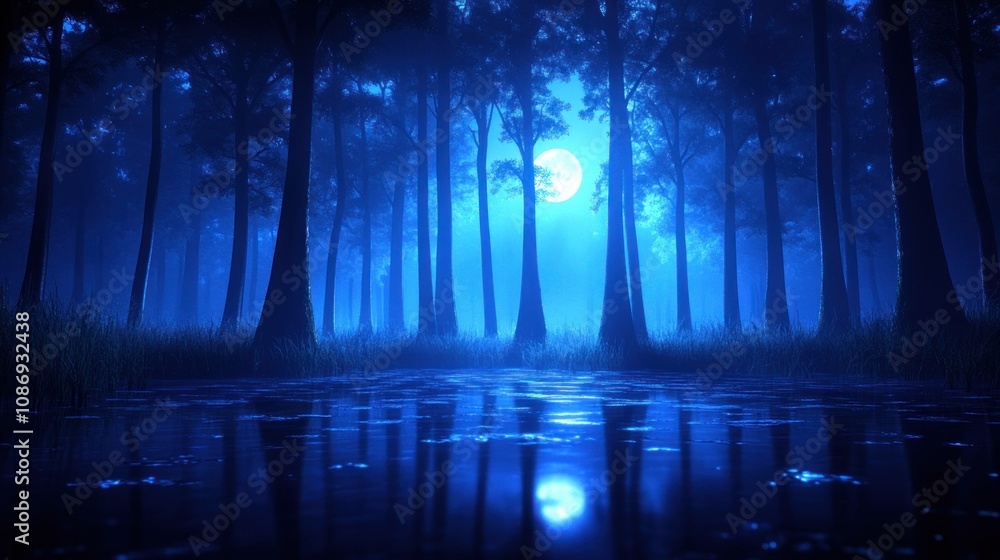 Mysterious nighttime forest scene enchanted woods digital art tranquil environment atmospheric view Mysterious nighttime forest scene enchanted woods digital art tranquil environment atmospheric view