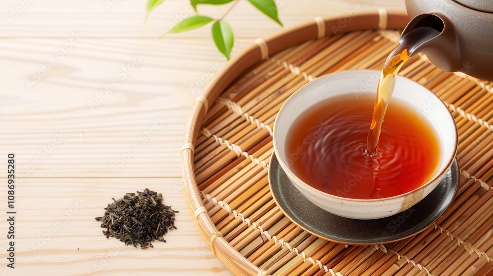 Brown sugar vegan powder on tea A steaming cup of tea is poured from a teapot, surrounded by loose tea leaves on a bamboo tray, evoking a serene, calming atmosphere. Brown sugar vegan powder on tea A steaming cup of tea is poured from a teapot, surrounded by loose tea leaves on a bamboo tray, evoking a serene, calming atmosphere.