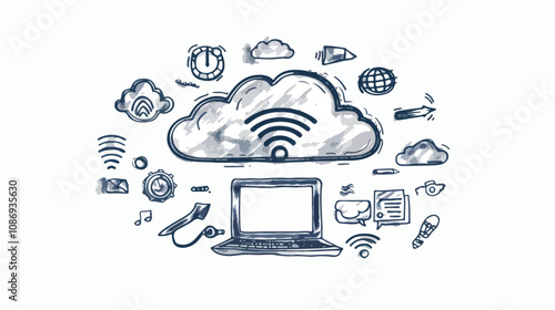 Handdrawn Cloud Computing and Technology Vector Illustration