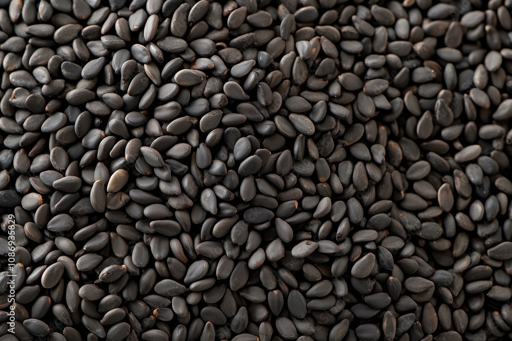 Close-Up of Black Sesame Seeds, Showcasing Their Tiny, Shiny, and Textured Surfaces in a Heaped Pile. Perfect for Ingredient Spotlights, Healthy Eating Guides, or Food Backgrounds. Close-Up of Black Sesame Seeds, Showcasing Their Tiny, Shiny, and Textured Surfaces in a Heaped Pile. Perfect for Ingredient Spotlights, Healthy Eating Guides, or Food Backgrounds.