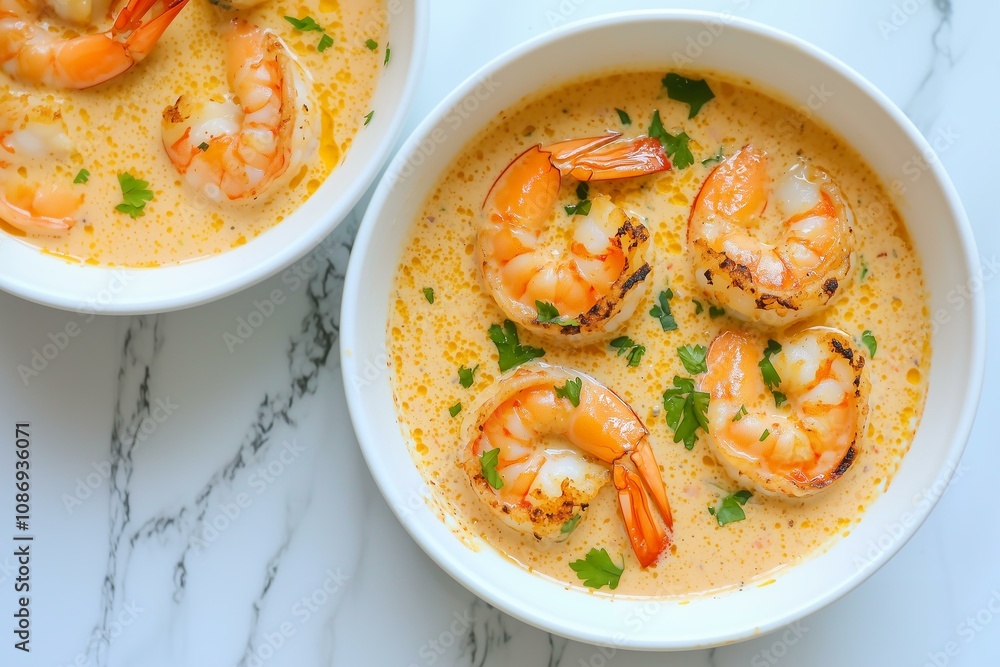 Close-Up of Creamy Coconut Curry with Shrimp, Emphasizing Velvety Consistency and Fresh Ingredients. Ideal for Food Advertisements, Cooking Classes, or Spice-Themed Content. Close-Up of Creamy Coconut Curry with Shrimp, Emphasizing Velvety Consistency and Fresh Ingredients. Ideal for Food Advertisements, Cooking Classes, or Spice-Themed Content.