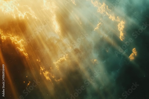 Worship and Prayer based cinematic clouds and light rays background useful for divine, spiritual, fantasy concepts photo