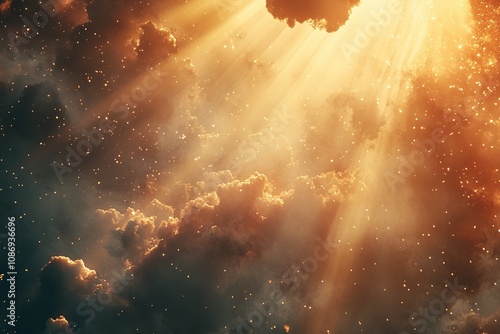 Worship and Prayer based cinematic clouds and light rays background useful for divine, spiritual, fantasy concepts photo