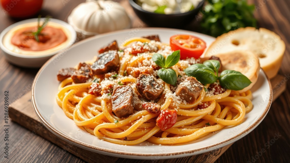 Delicious Spaghetti Meatballs with Fresh Tomato Sauce and Basil, Perfect for a Cozy Italian Dinner Delicious Spaghetti Meatballs with Fresh Tomato Sauce and Basil, Perfect for a Cozy Italian Dinner