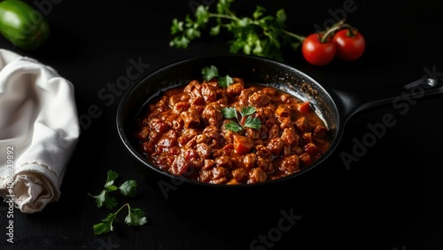 Savor the Rich Flavors of Homemade Chili in a Skillet, Perfect for Cozy Meals and Entertaining Guests