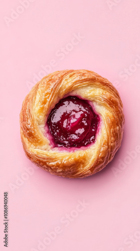 Wallpaper Mural Delicious puff pastry with jam and cream cheese frosting cherry berry jam fashion pink background. food photography advertising modern delicious atmosphere cute luxury wallpaper Torontodigital.ca