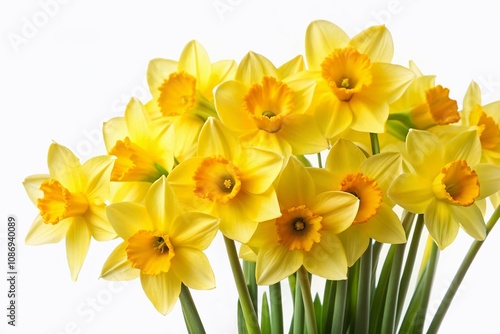 Bright and Cheerful Yellow Daffodils Isolated on White Background Perfect for Spring-Themed Designs, Card Making, and Floral Decor with Copy Space for Text or Graphics