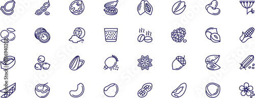 Nuts and seeds isolated icons set. Set of hazelnut, walnut, pumpkin seeds, peanuts .