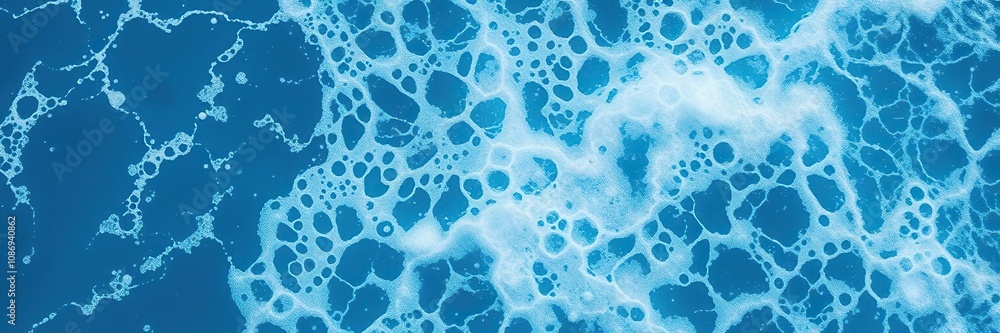 Blue ocean water with foam and air bubbles creating a dynamic wave action, fluid energy, wavy surface Blue ocean water with foam and air bubbles creating a dynamic wave action, fluid energy, wavy surface