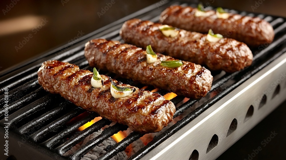 Charbroiled Kebabs Sizzling on Smoky Charcoal Grill with Ample Copy Space Charbroiled Kebabs Sizzling on Smoky Charcoal Grill with Ample Copy Space