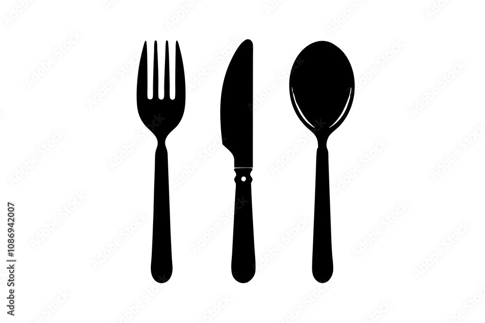 Cutlery Set Silhouette - Fork, Spoon, and Knife Minimalist Design Cutlery Set Silhouette - Fork, Spoon, and Knife Minimalist Design