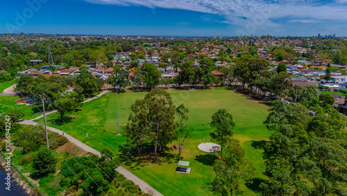 Photography Panoramic aerial drone view of western Sydney Suburbs of Canterbury Burwood Ashf