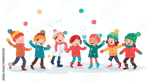 Children Having Fun Playing Snowball in Winter Park