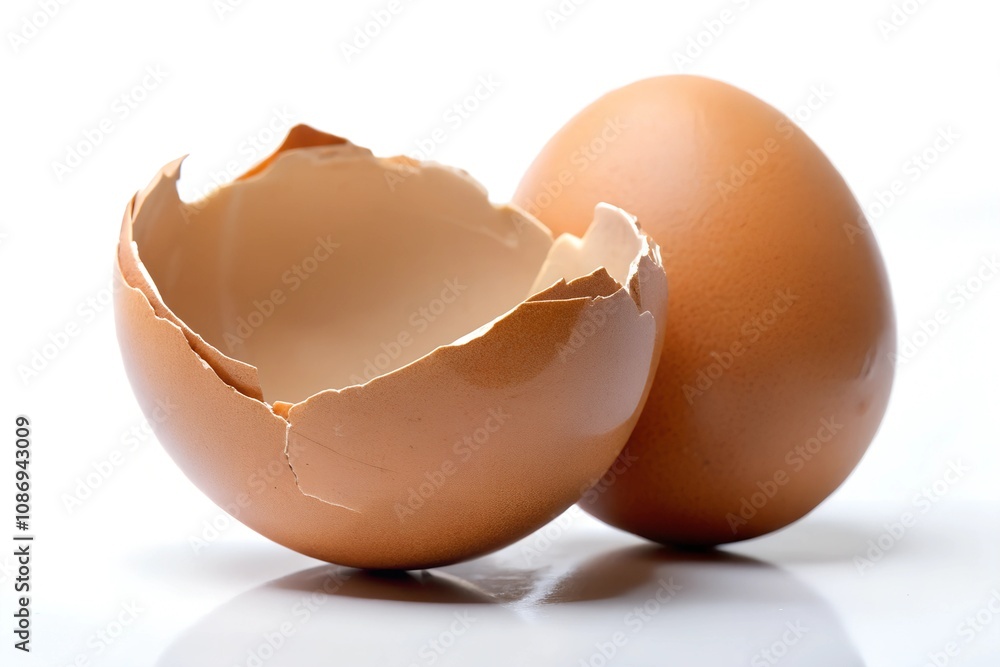 Broken eggshell on white background Broken eggshell on white background