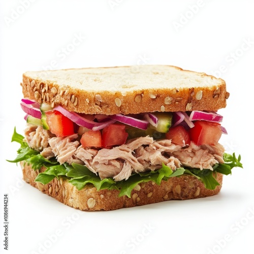 tuna sandwich front view full length isolated on white background