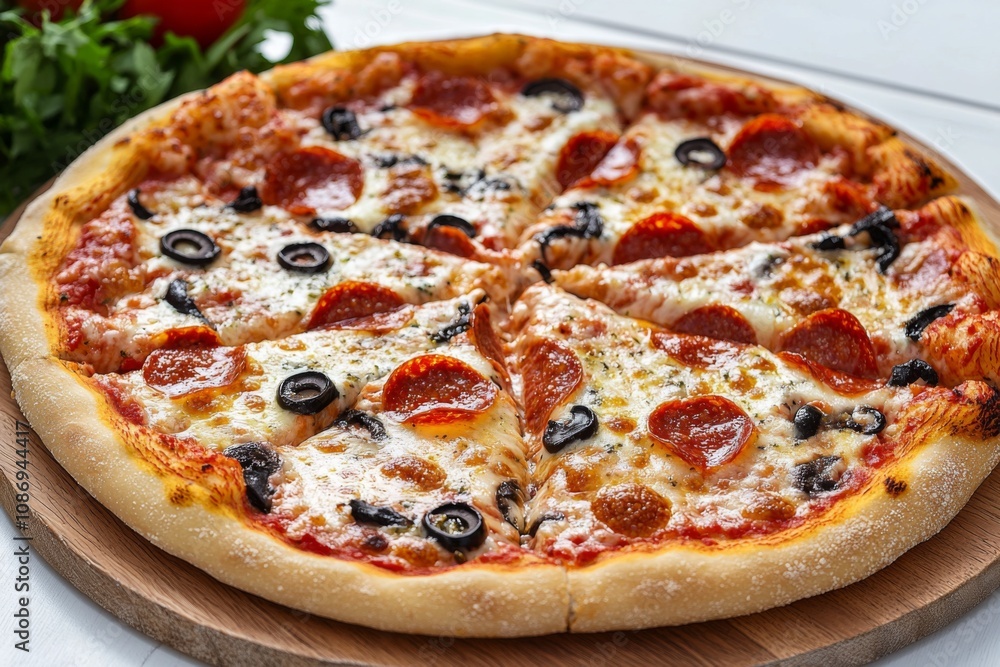 Delicious Pizza on Table Close Up Delicious Pizza on Table Close Up