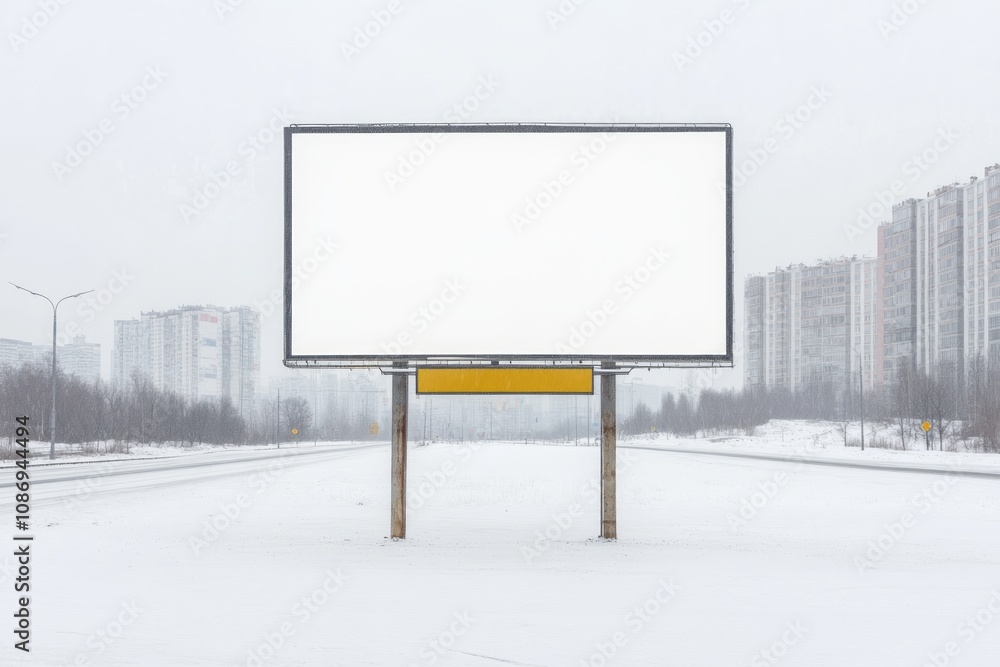 Fototapeta premium Blank Billboard in Snowy Cityscape