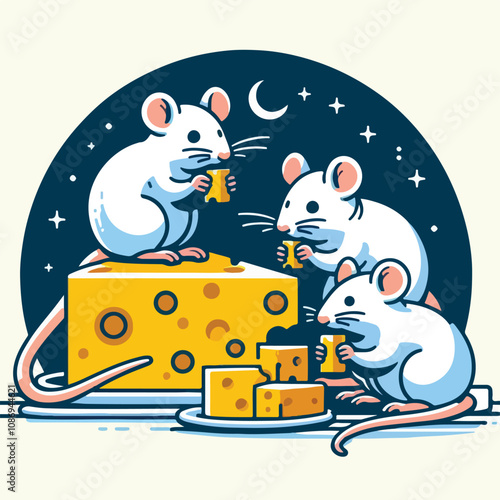 vector image of a cute mouse eating cheese