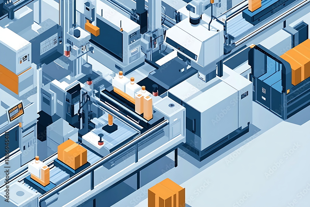 Industrial factory with workers operating machine Industrial factory with workers operating machine